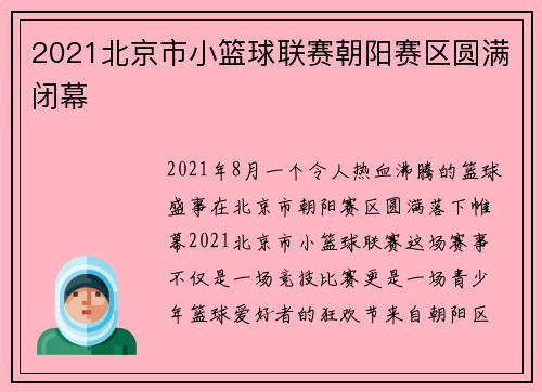 2021北京市小篮球联赛朝阳赛区圆满闭幕